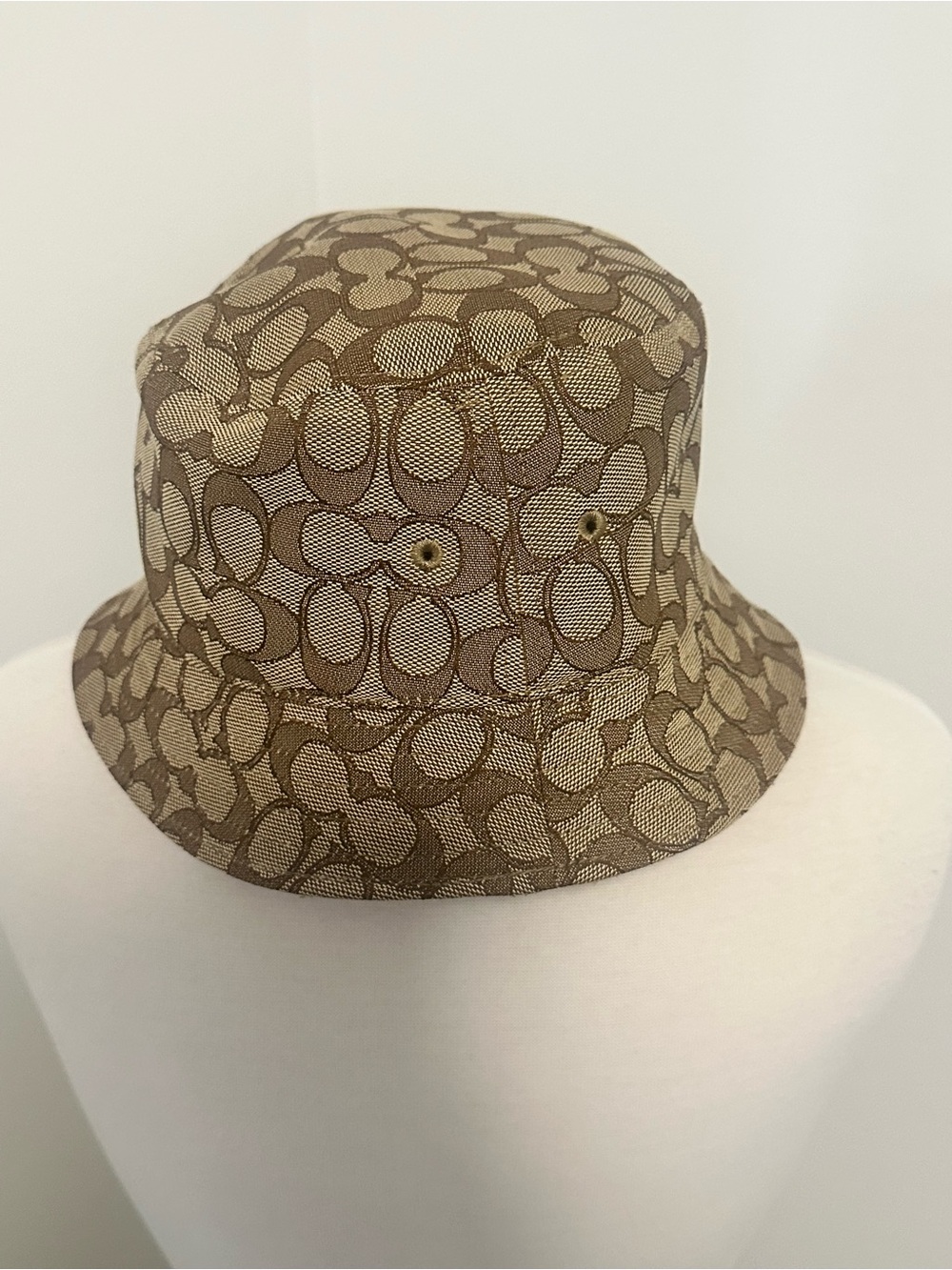 Coach Beige and Brown Signature Bucket Hat